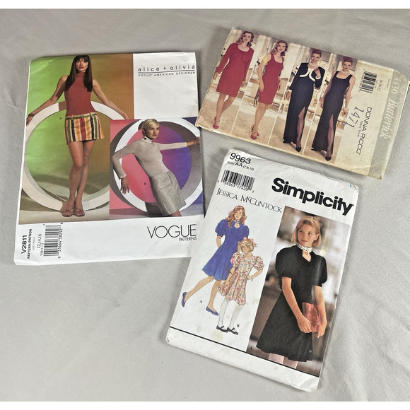 Designer Vtg Sew Patterns x3 Vogue Allice Olivia Jessica McClintock Donna Ricco - Picture 1 of 11